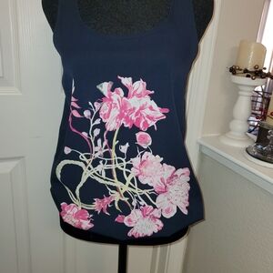 Paraphrase Dark Blue and Pink Floral Tank Top